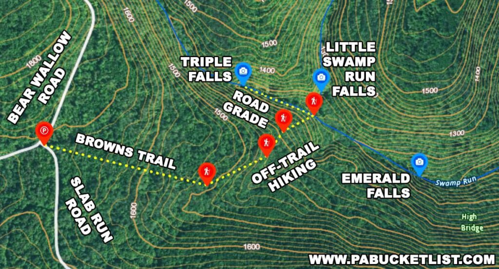 Map to Triple Falls in the Loyalsock State Forest.