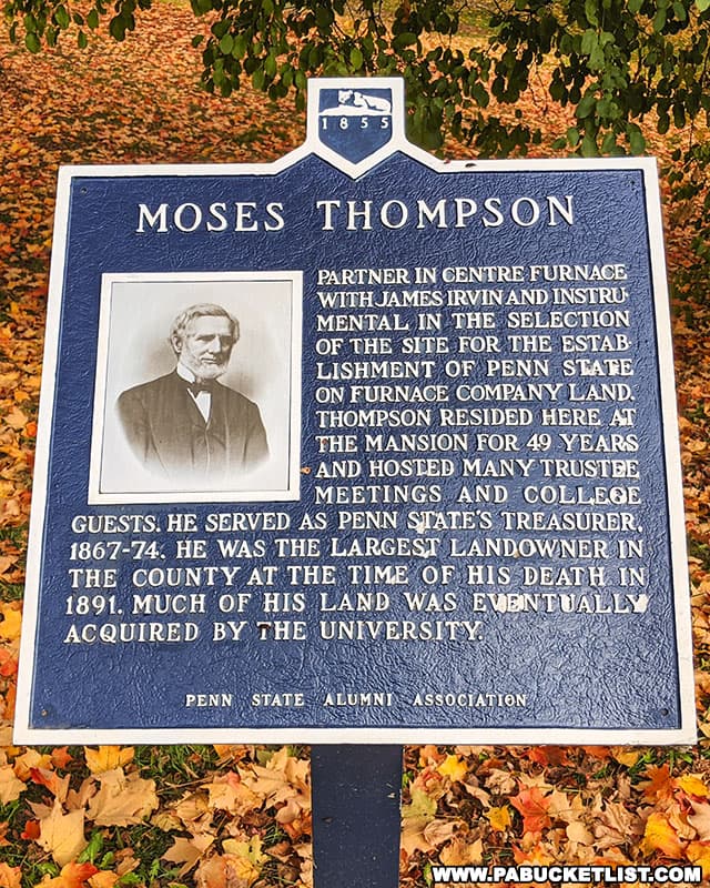Moses Thompson historical marker at Centre Furnace Mansion in State College PA.