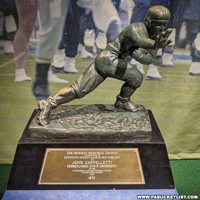 John Cappelletti's 1973 Heisman Trophy on display at the Penn State All-Sports Museum.