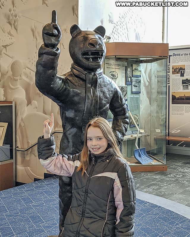 Penn State Nittany Lion mascot statue inside the Penn State All-Sports Museum.