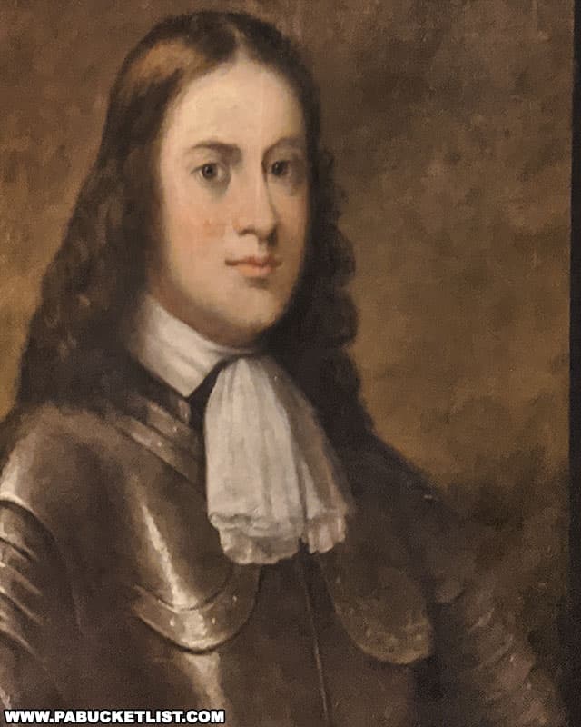Portrait of a young William Penn on display at the State Museum of Pennsylvania.