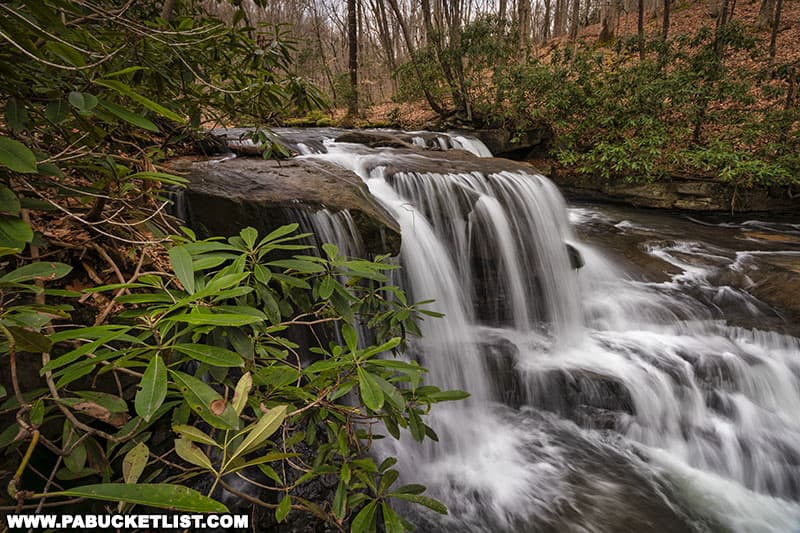 Side view of Upper Jonathan Run Falls at Ohiopyle State Park in April, 2022.