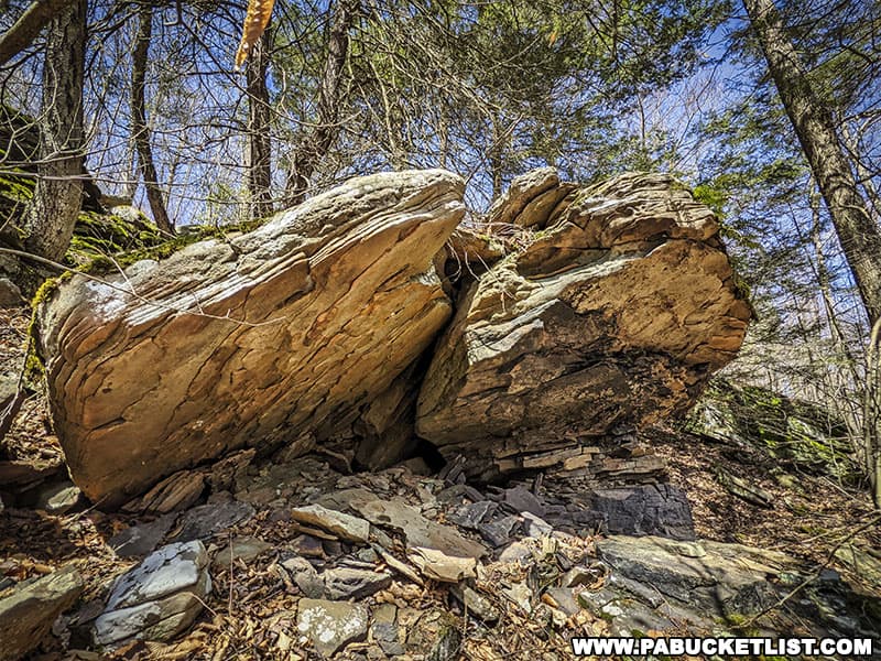 Rock outcropping along hike though Warburton Hollow in the Loyalsock State Forest.
