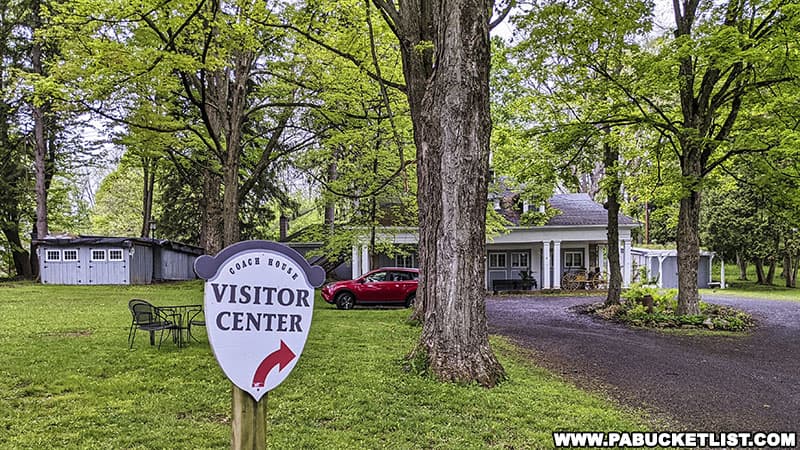 Approaching the coach house Visitor Center at the Boal Mansion and Columbus Chapel.