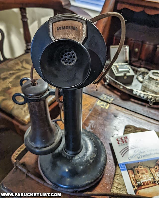 The first telephone ever used in Boalsburg is on display at the Boal Mansion.
