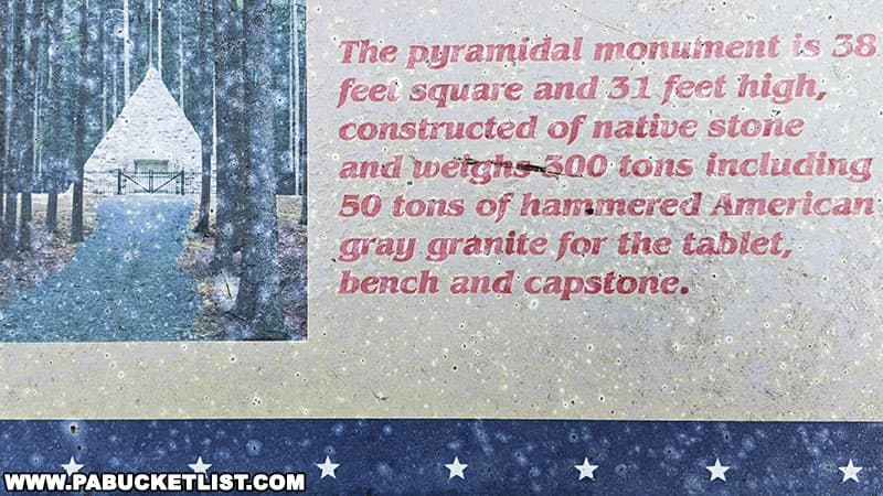 Statistics about the pyramid-shaped monument at Buchanan's Birthplace State Park in Franklin County Pennsylvania.