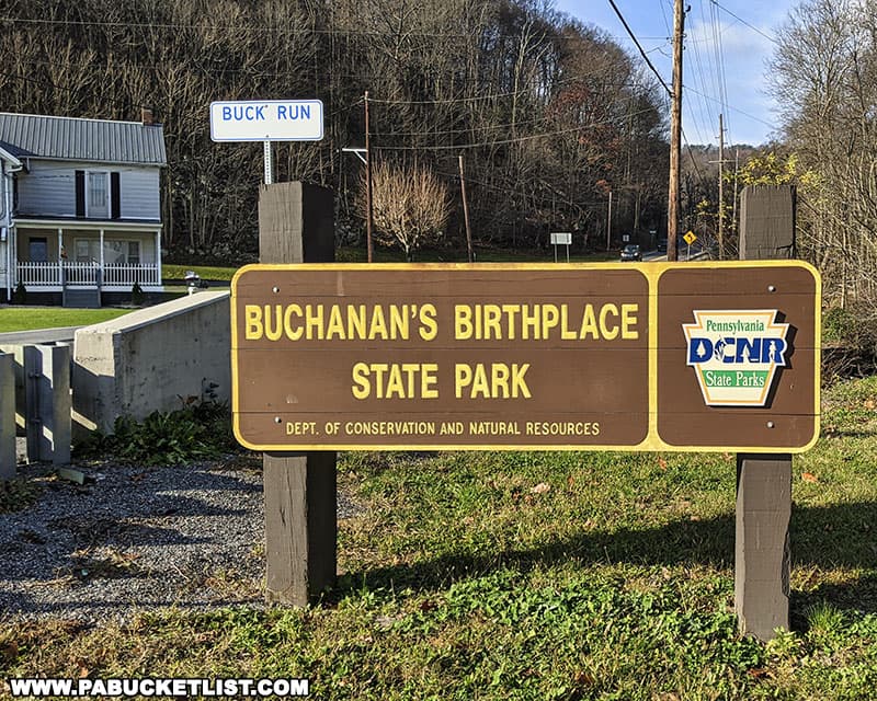 PA state park sign near the entrance to Buchanan's Birthplace State Park in Franklin County.