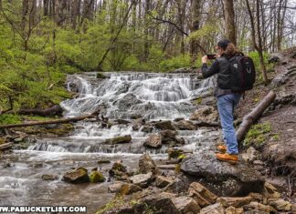 Exploring Cabbage Creek Falls in Blair County Pennsylvania.