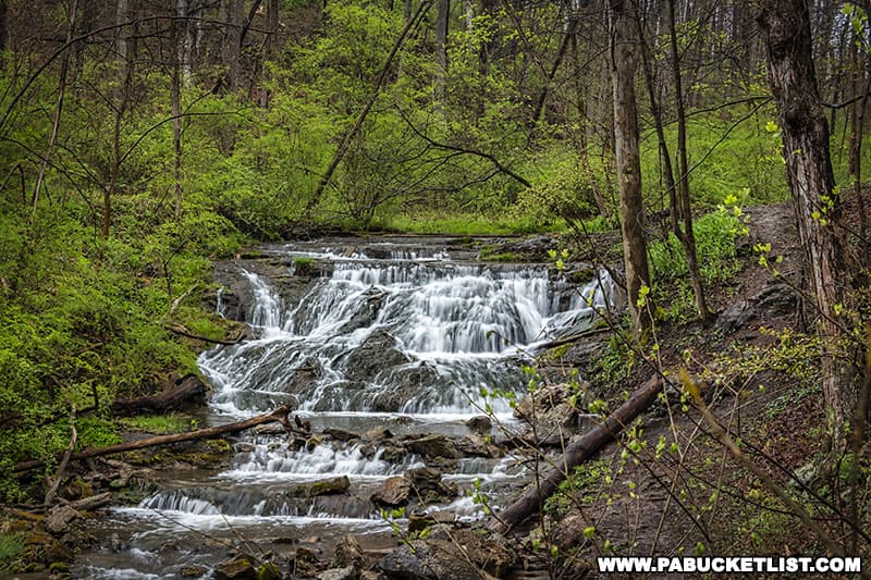 Hillside view of Cabbage Creek Falls in Blair County PA.