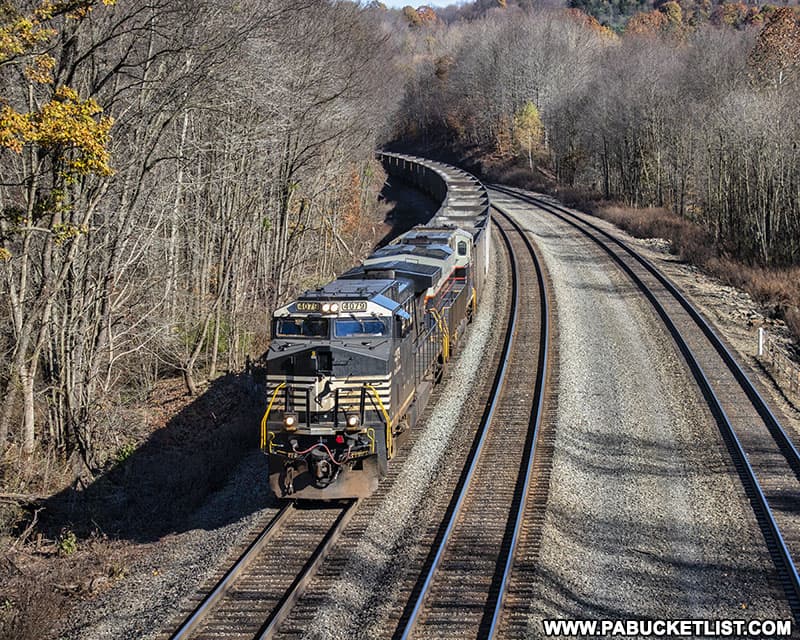 Train approaching the Cassandra Railroad Overlook in Cambria County Pennsylvania.