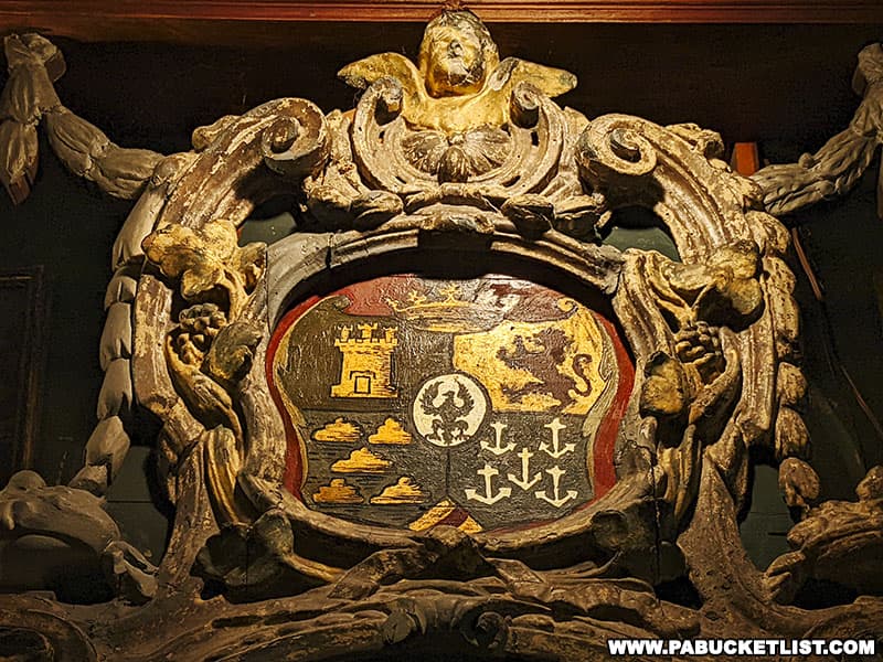 The Columbus Family Coat of Arms on display inside the Columbus Chapel in Boalsburg Pennsylvania.