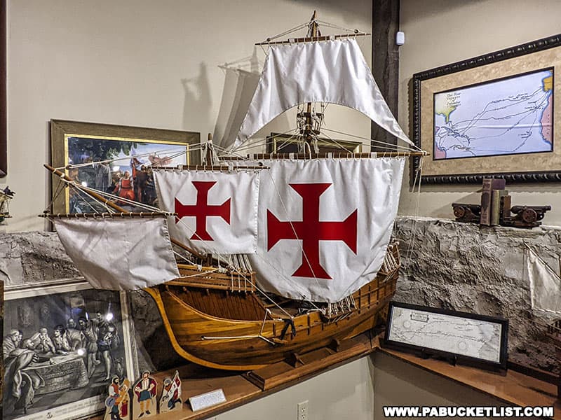 A replica of one of Christopher Columbus' ships on display in the Columbus Vault in Boalsburg Pennsylvania.