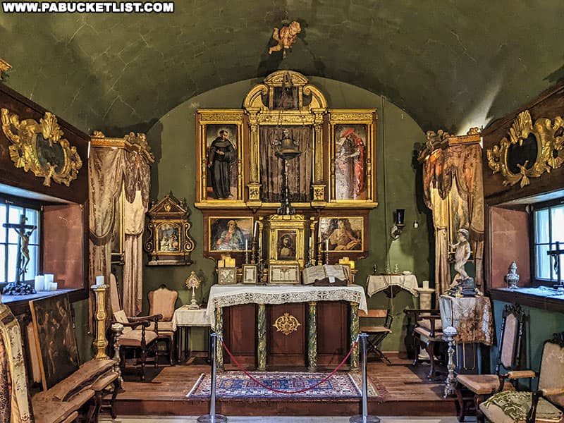 Facing the altar inside the Columbus Chapel in Boalsburg Pennsylvania.