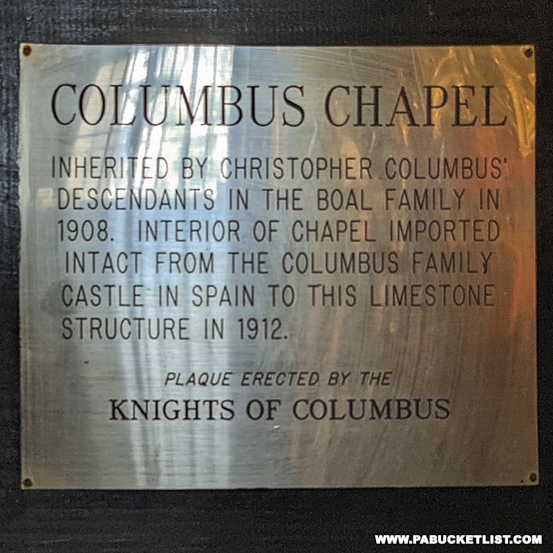 Columbus Chapel in Boalsburg was completed in 1912.