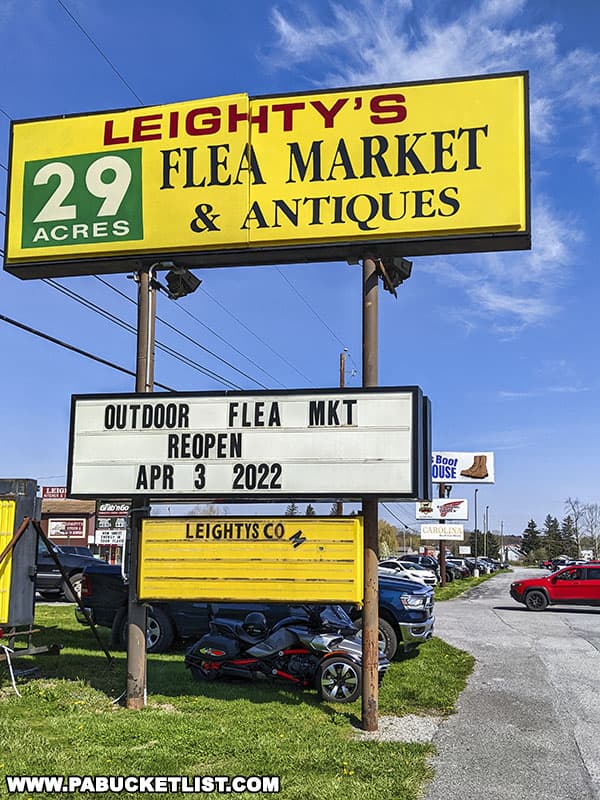 Leighty's Flea Market sign in Blair County Pennsylvania.