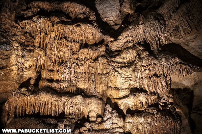 Soda straw formations on the ceiling of Lincoln Caverns in Huntingdon County PA.