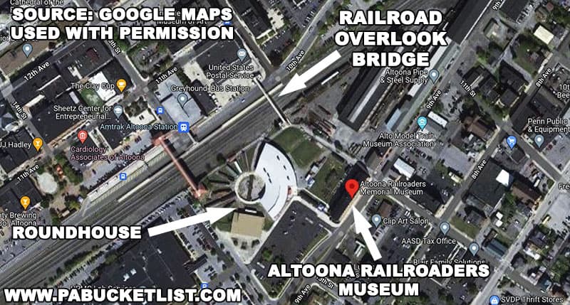 Map to the Altoona Railroaders Museum Railroad Overlook Bridge.