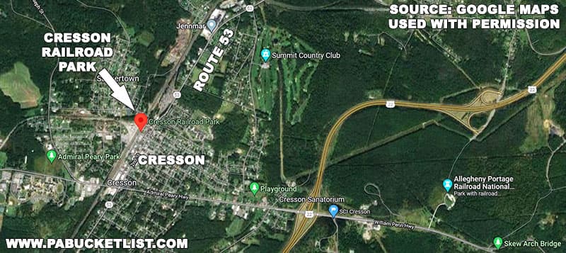 Map to the Cresson Railroad Park in Cambria County Pennsylvania.