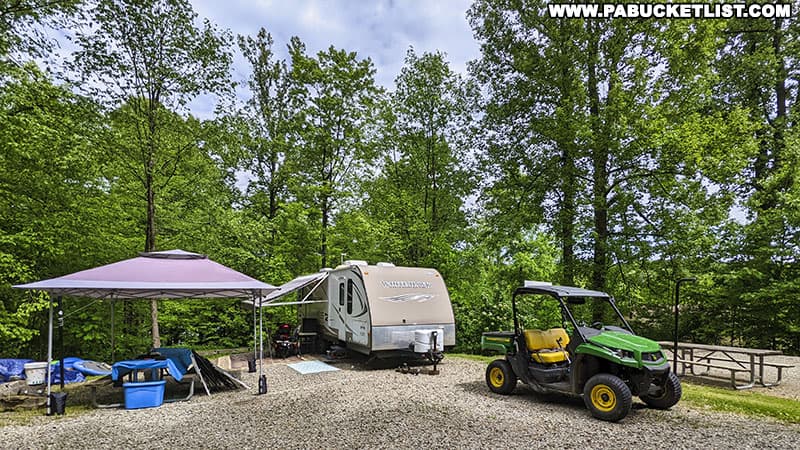 Modern campground at Keystone State Park in Westmoreland County Pennsylvania.