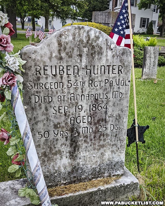Reuben Hunter's tombstone behind the Zion Lutheran Church in Boalsburg PA.