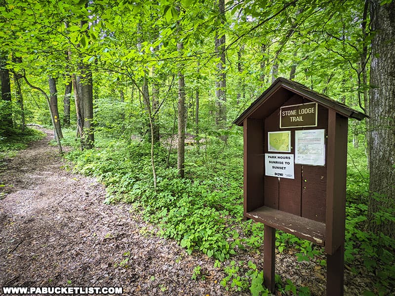 The Stone Lodge Trailhead at Keystone State Park in Westmoreland County Pennsylvania.