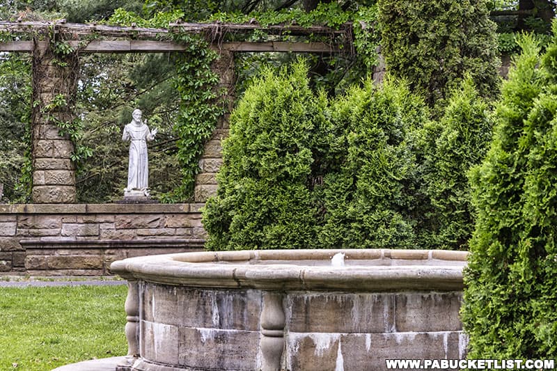 Saint Francis statue at the Sunken Gardens at Mount Assisi in Cambria County Pennsylvania.