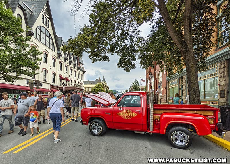 The Bellefonte Cruise car show takes place on the streets of downtown Bellefonte Pennsylvania.
