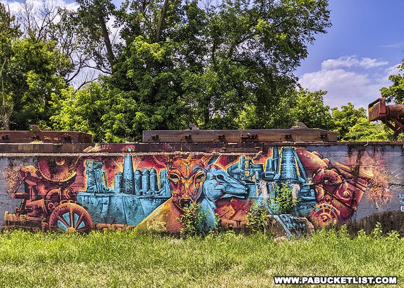 One of the many murals on the grounds of the Carrie Blast Furnaces on the outskirts of Pittsburgh.