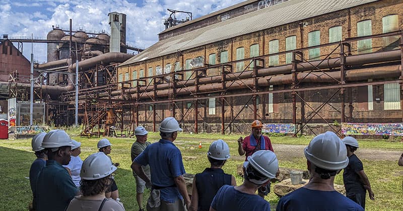 Exploring the Carrie Blast Furnaces on the Rivers of Steel Tour in Pittsburgh.