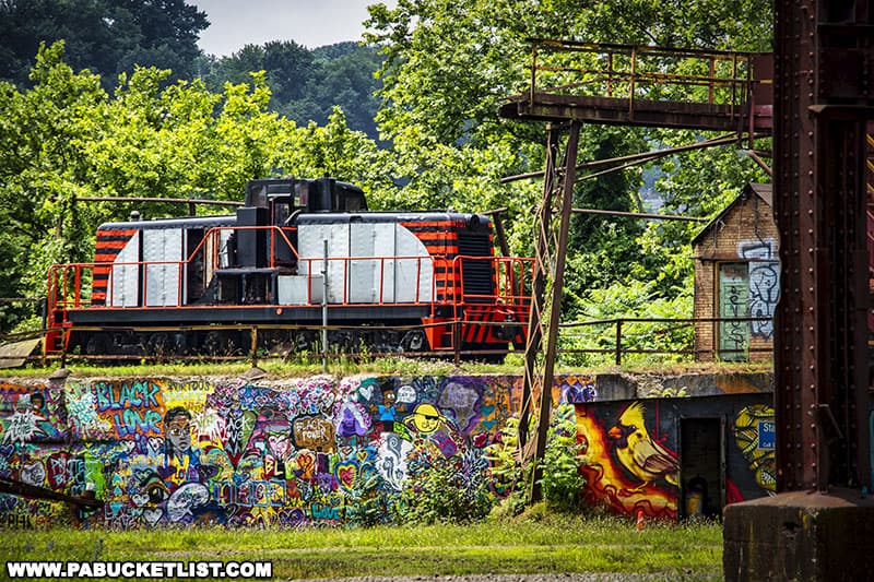 An abandoned train on the grounds of the Carrie Blast Furnaces near Pittsburgh.