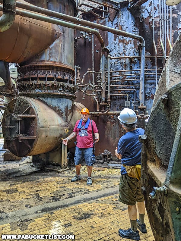 Our tour guide Adam explaining part of the iron-making process on the Carrie Blast Furnaces tour.