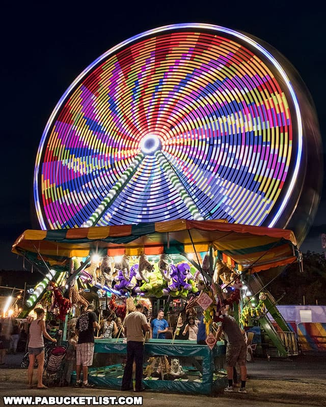 Ferris wheel at night during a Pennsylvania fair.