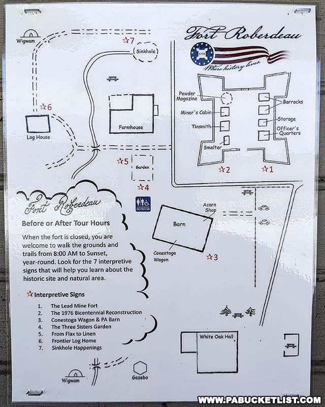 A diagram of Fort Roberdeau and the surrounding hiking trails.