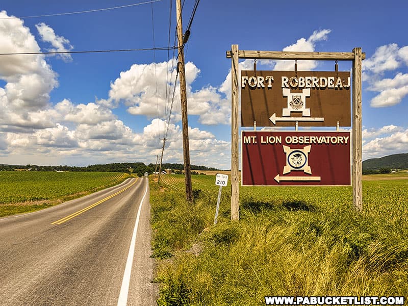 Fort Roberdeau sign along Kettle Road in Blair County Pennsylvania.