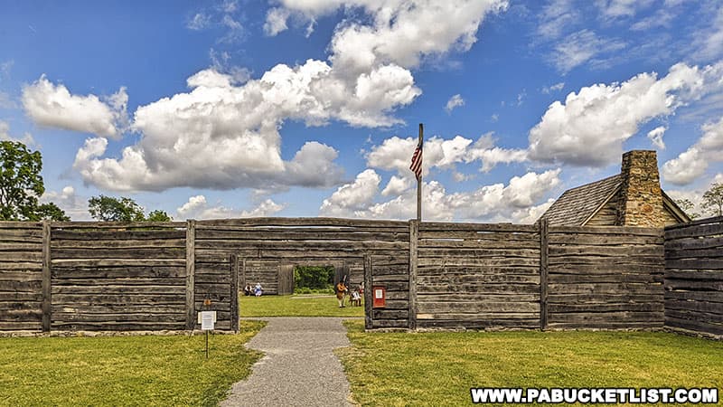 Fort Roberdeau was constructed of horizontal logs due to the difficulty driving vertical posts into the bedrock.