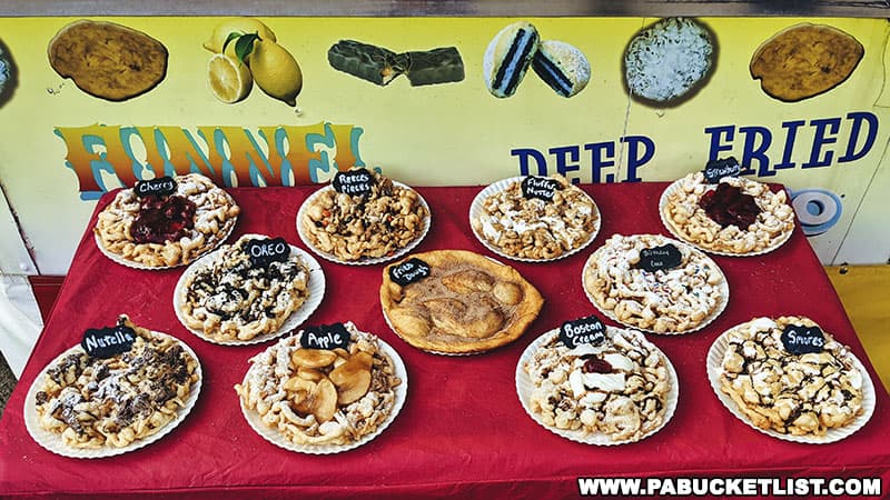 Funnel cake variations at a Pennsylvania fair.