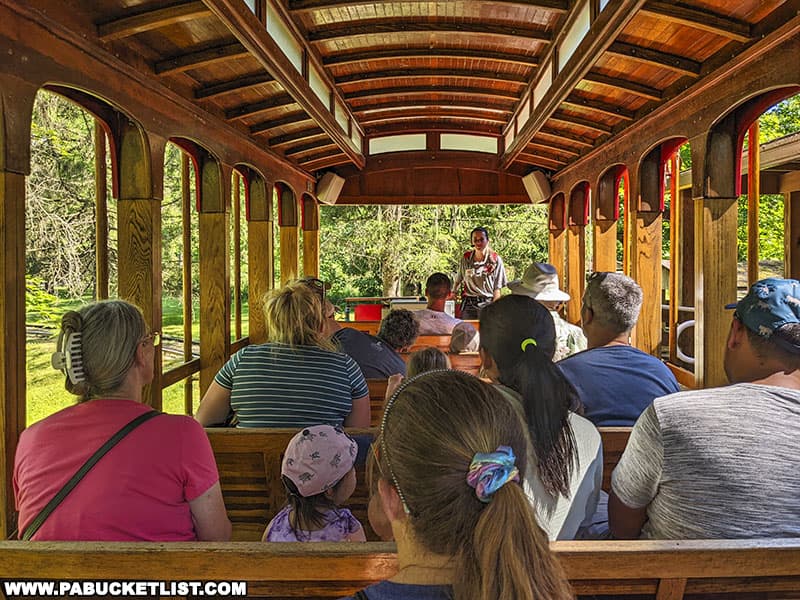 Riding the trolley through Daniel Tiger's Neighborhood at Idlewild Park in Westmoreland County Pennsylvania.