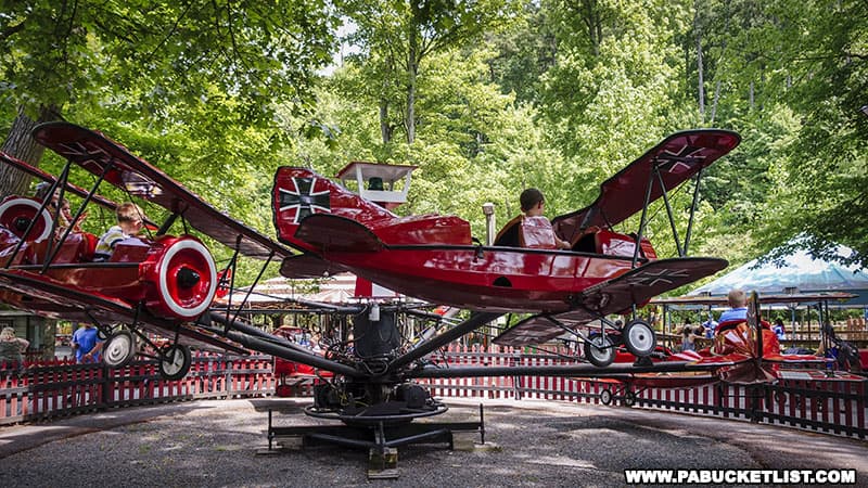 The Red Baron is one of may "kiddie rides" at Knoebels.