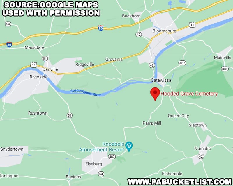 Directions to the Hooded Grave Cemetery in Columbia County Pennsylvania.