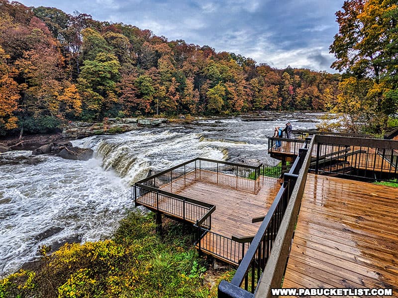 The observation platforms at Ohiopyle Falls in Fayette County PA