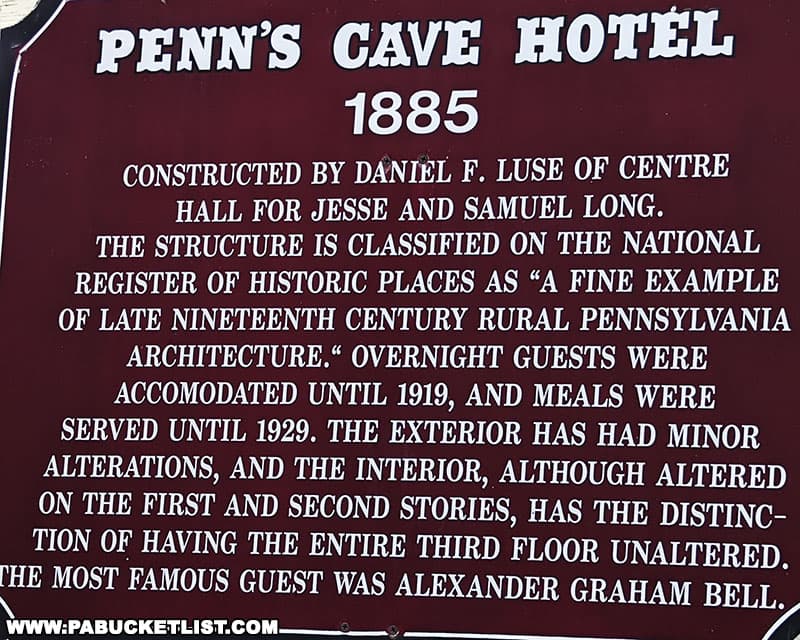 History of the Penn's Cave Hotel near Centre Hall Pennsylvania.