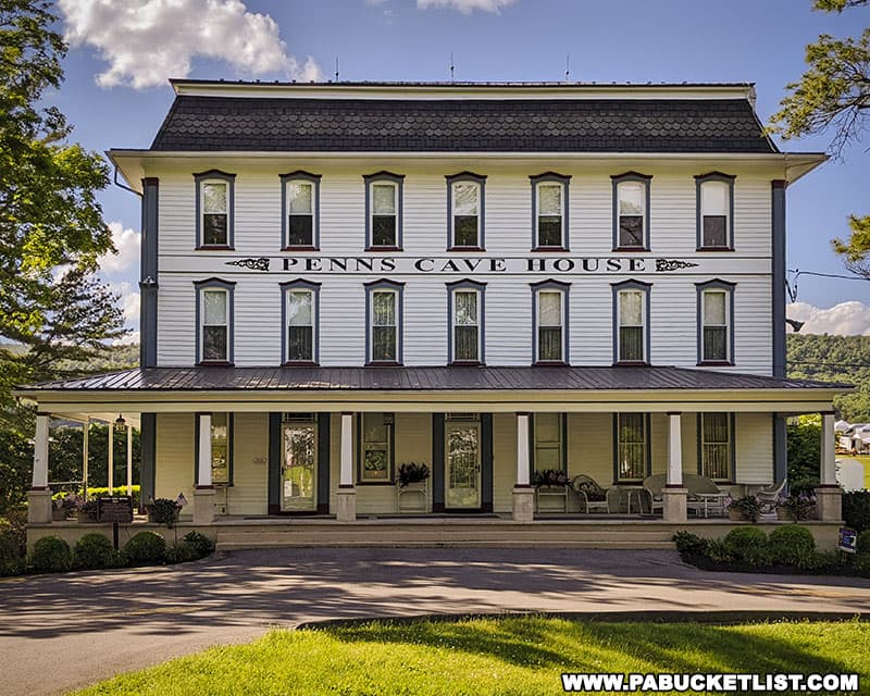 Front of the former Penn's Cave Hotel in Centre County Pennsylvania.