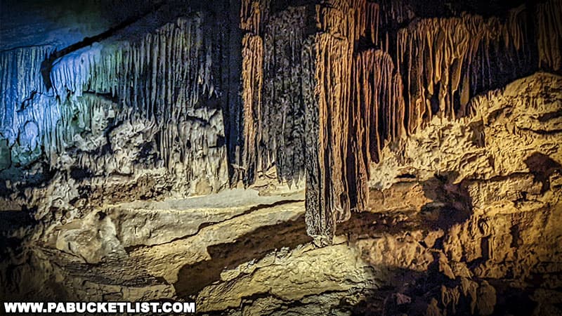 Stalactites inside Penn's Cave near Centre Hall, Pennsylvania.