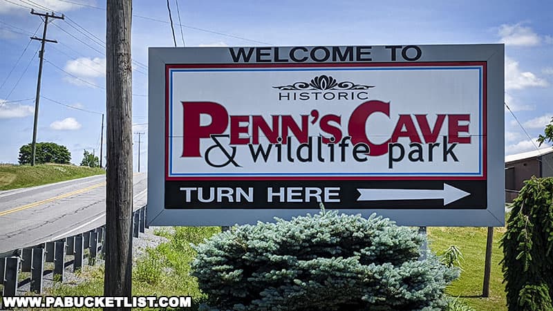 Entrance to Penn's Cave and Wildlife Park along Route 192.
