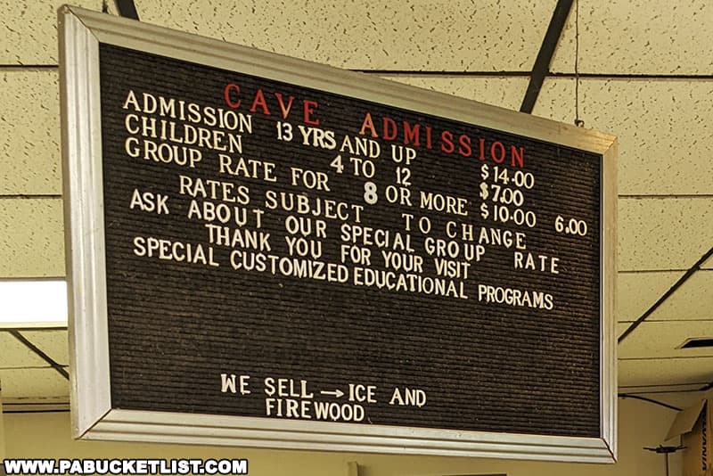 Woodward Cave admission prices.
