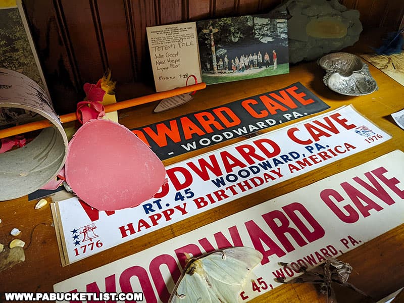 Vintage bumper stickers on display in the Woodward Cave Visitor Center.