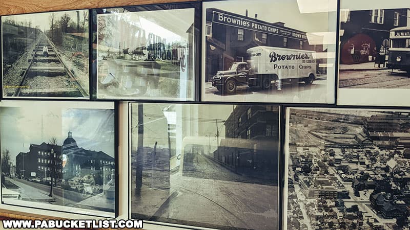 Vintage photos of Altoona on display in the dining area at 29th Street Pizza.