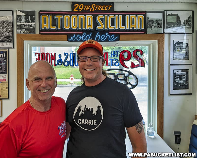 The author with Steve Corklic, owner of 29th Street Pizza and an ardent supporter of Altoona-style pizza.