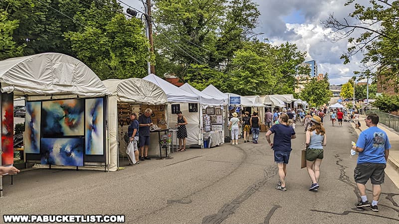 Arts Fest booths in downtown State College Pennsylvania.