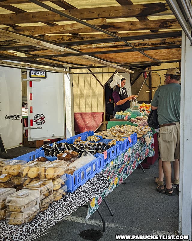Amish baked goods for sale at the Belleville Flea Market in Mifflin County Pennsylvania.